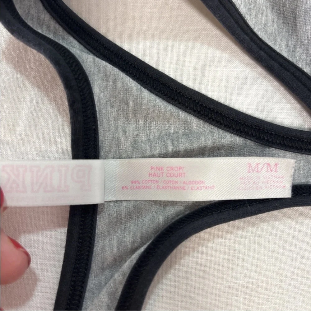 Pink Victoria Secret Gray Sports Bra with Logo Band Size Medium